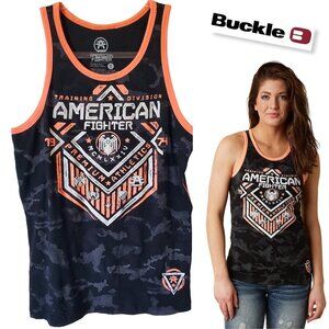 AMERICAN FIGHTER The Buckle Black Camo Reflective Neon Orange Graphic Tank Small